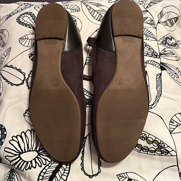 Dark great ankle strap ballerinas shoe suede front with faux leather backing - Picture 2 of 9